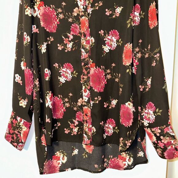 Kut from the Kloth Women’s Black Pink Floral Button Blouse Size Small EUC - Picture 2 of 12